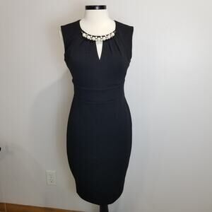 NWT Bisou Bisou Dress 10 Black Bodycon Sleeveless Keyhole Pearl Michele Bohbot